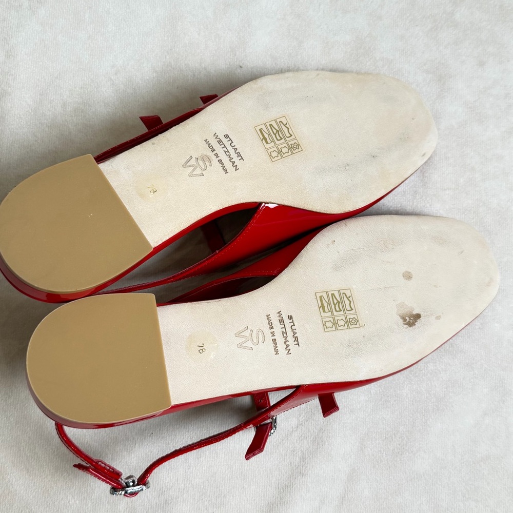 Stuart Weitzman Claris Mary Jane Slingback Red Patent Cherry  Size 7 / 37.5 - Picture 13 of 15